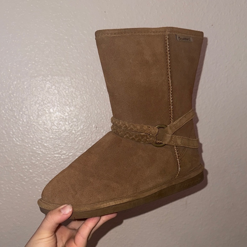 BearPaw Tan Suede Boots with Braided Strap